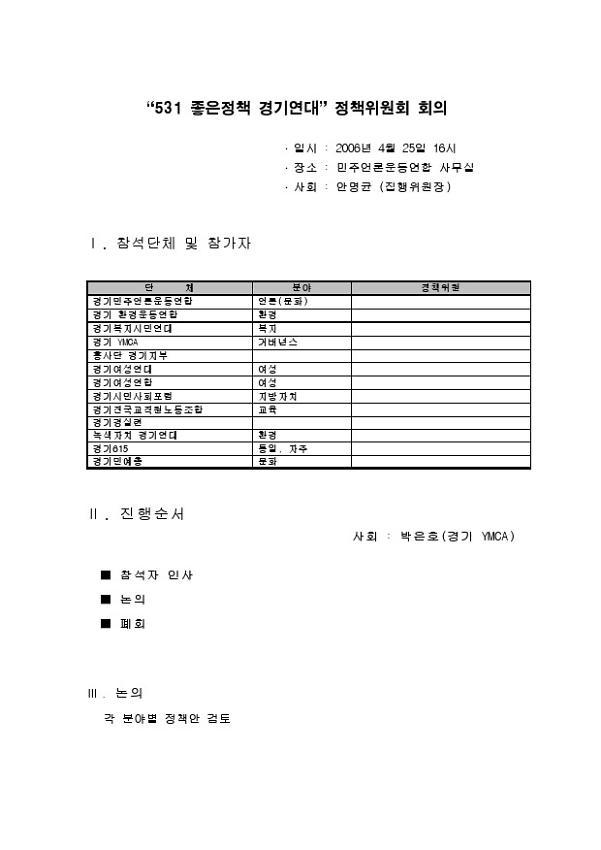 531 좋은정책 경기연대 정책위원회 회의자료(2006.04.25)