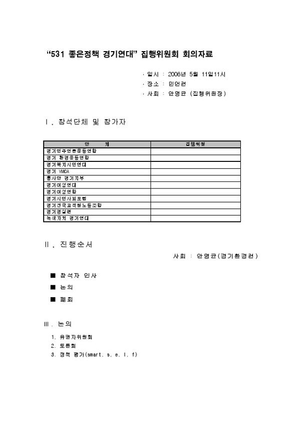 531 좋은정책 경기연대 집행위원회 회의자료(2006.05.11)