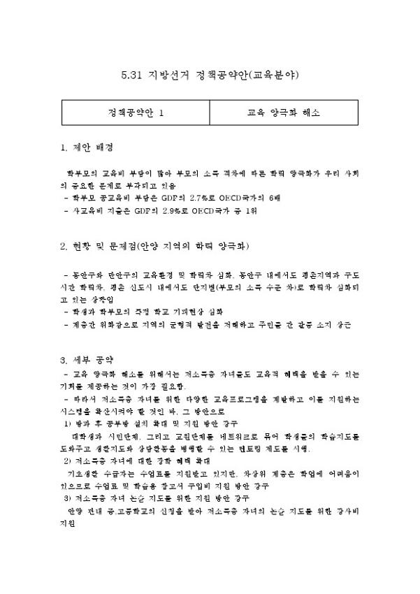 5.31 지방선거 정책공약안(교육분야)