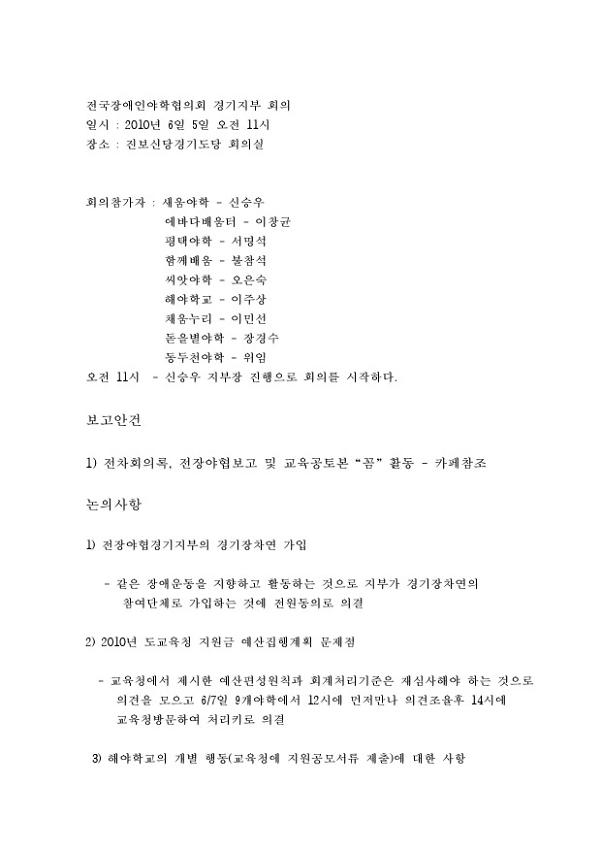 전국장애인야학협의회 2016년 6월 경기지부 회의록