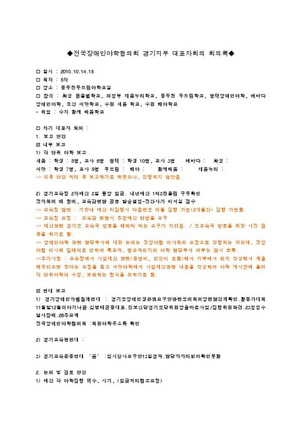 2010.10 전국장애인야학협의회 경기지부 대표자 회의록