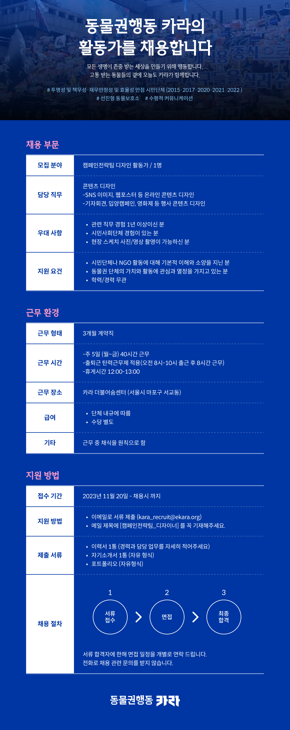 [서울]동물권행동 카라 캠페인전략팀 디자인 활동가를 채용합니다
